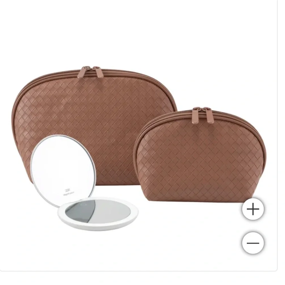 NWT GloTech 2-pack Faux Leather Cosmetic Bags with Rechargeable Compact Mirror